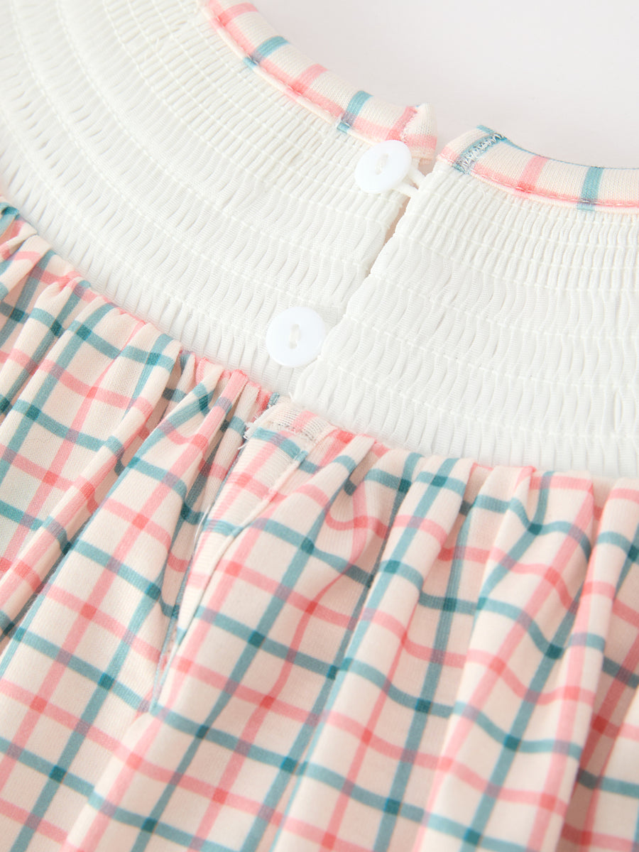 Girls Christmas Smocked Plaid Dress with Tree Embroidery
