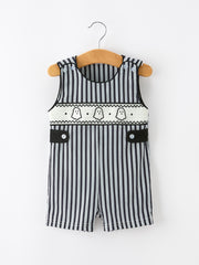 Halloween Ghost Smocked Boys Jon Jon Embroidered Romper