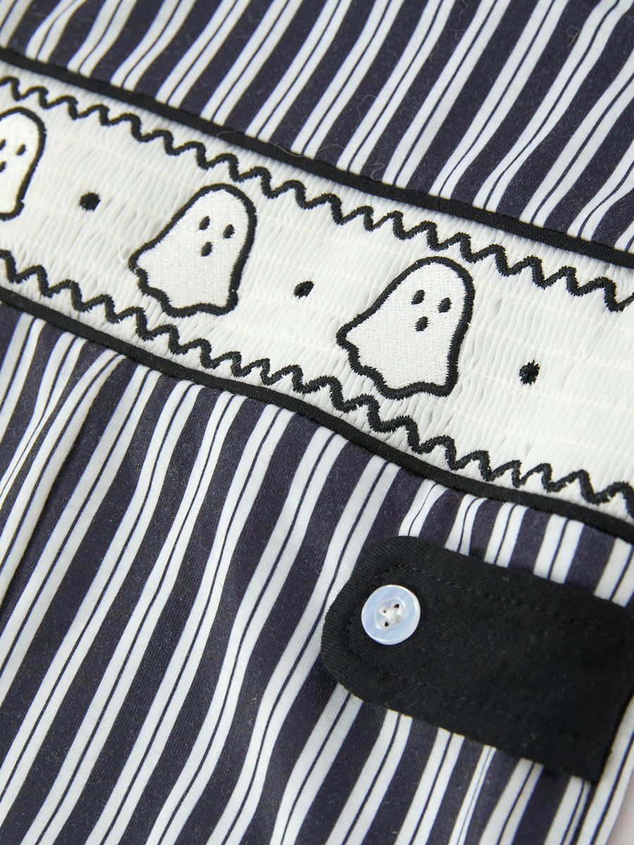 Halloween Ghost Smocked Boys Jon Jon Embroidered Romper
