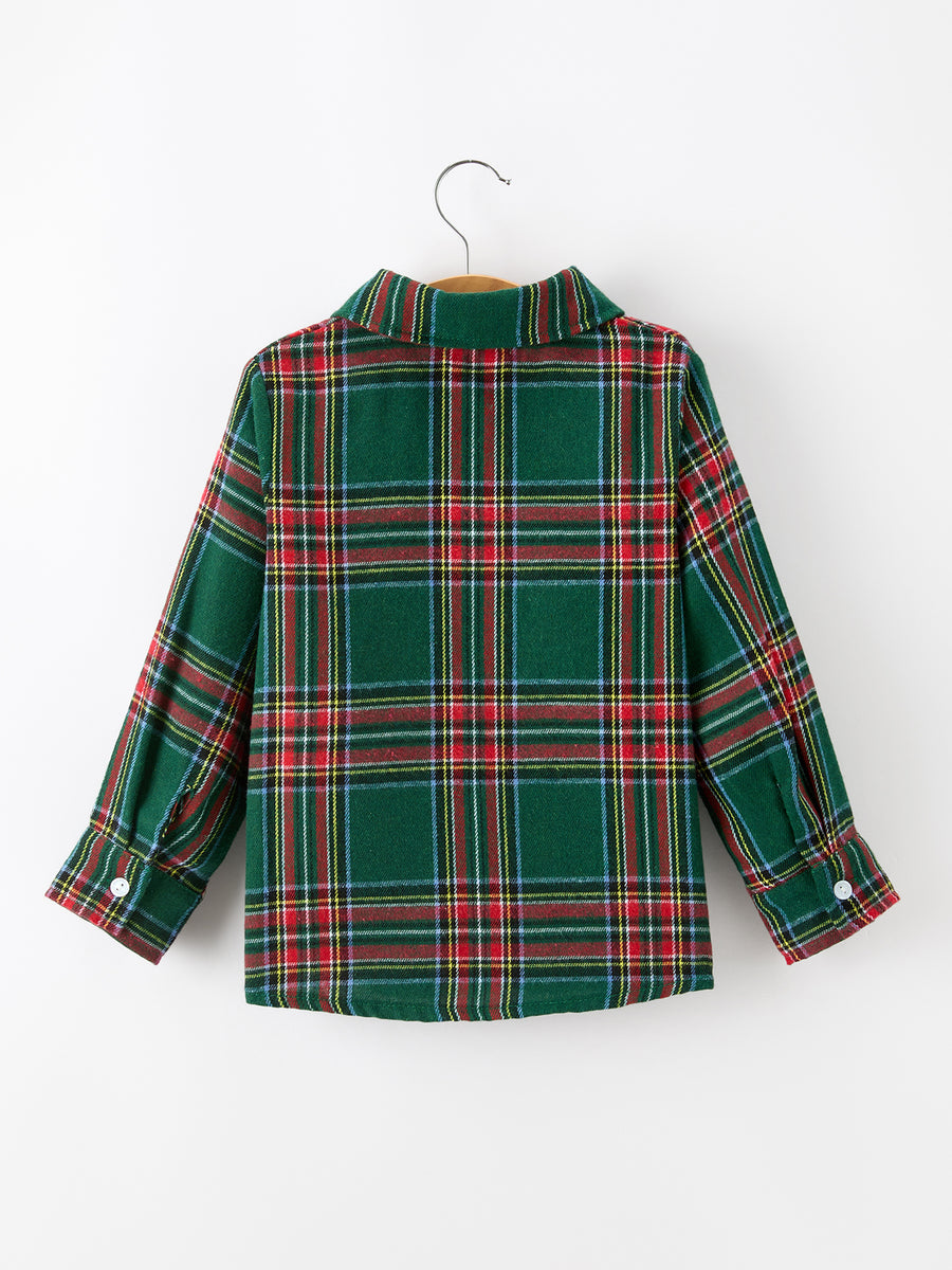 Christmas Plaid Boys Button Down Shirt Long Sleeve Holiday Top