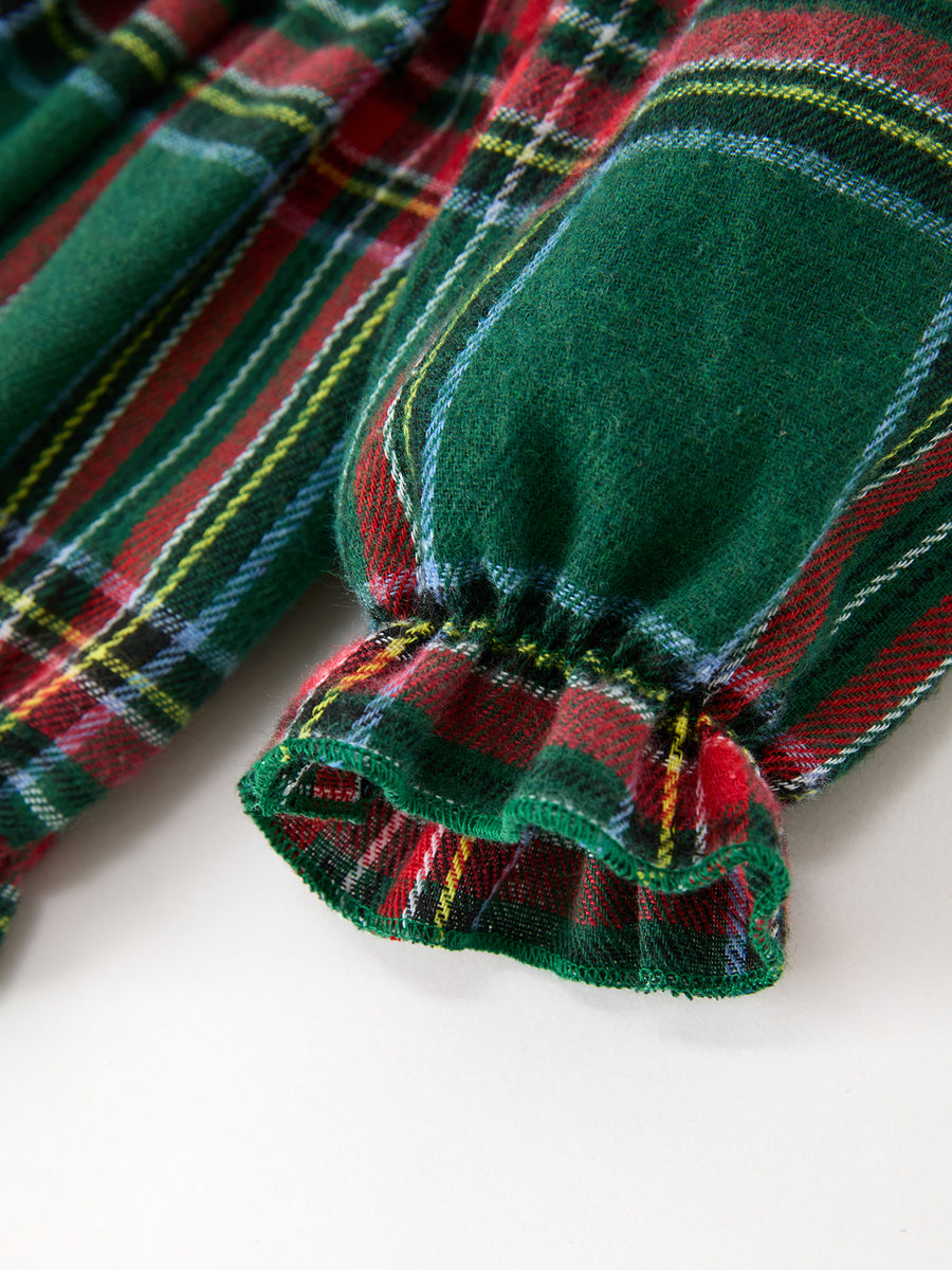 Christmas Plaid Smocked Baby Girl Bubble Romper Ruffle Detail