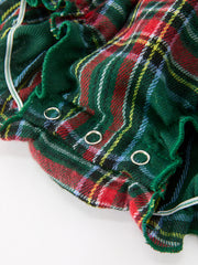 Christmas Plaid Smocked Baby Girl Bubble Romper Ruffle Detail