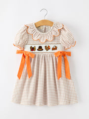 Thanksgiving Smocked Girls Dress Turkey Pumpkin Pie Embroidery