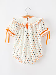 Halloween Pumpkin Smocked Baby Girl Bubble Romper Polka Dot Ruffle