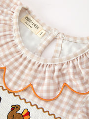 Thanksgiving Smocked Girls Dress Turkey Pumpkin Pie Embroidery