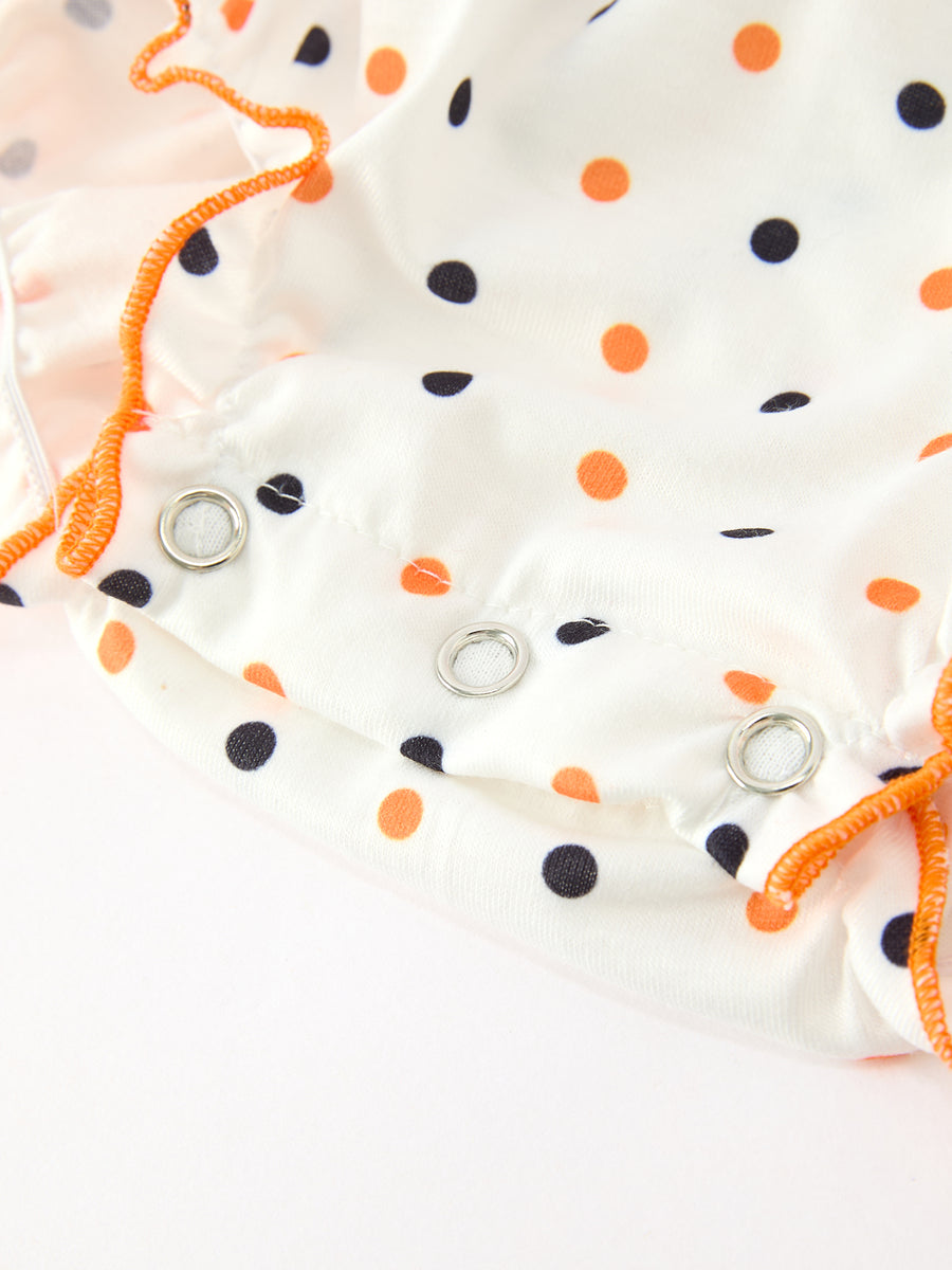 Halloween Pumpkin Smocked Baby Girl Bubble Romper Polka Dot Ruffle