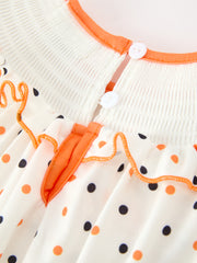 Halloween Pumpkin Smocked Baby Girl Bubble Romper Polka Dot Ruffle