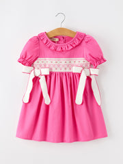 Fall Girl Hot Pink Ruffle Smocked Embroidery Dress