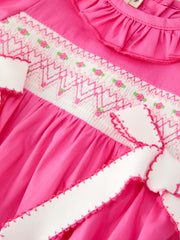 Fall Baby Girl Hot Pink Ruffle Smocked Embroidery Romper