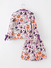Halloween Pumpkin Ghost Print Girls Pajama Set