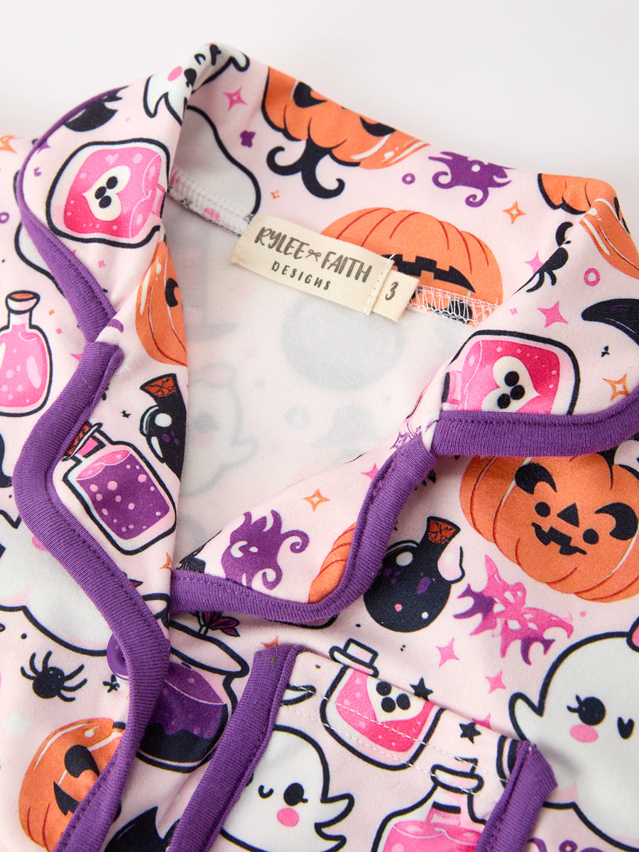 Halloween Pumpkin Ghost Print Girls Pajama Set