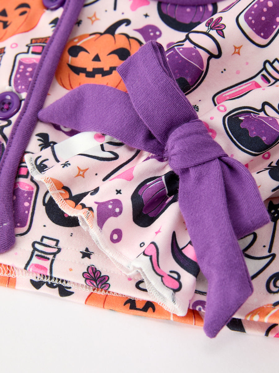 Halloween Pumpkin Ghost Print Girls Pajama Set
