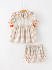 Thanksgiving Smocked Girls Dress Bloomer Set Turkey Embroidery