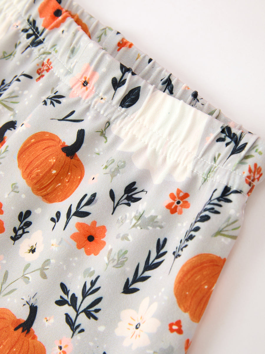 Fall Halloween Pumpkin Ghost Print Girls Long Sleeve Set