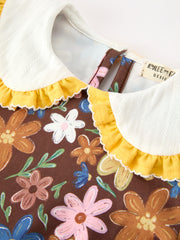 Fall Retro Girls Floral Peter Pan Collar Twirl Dress