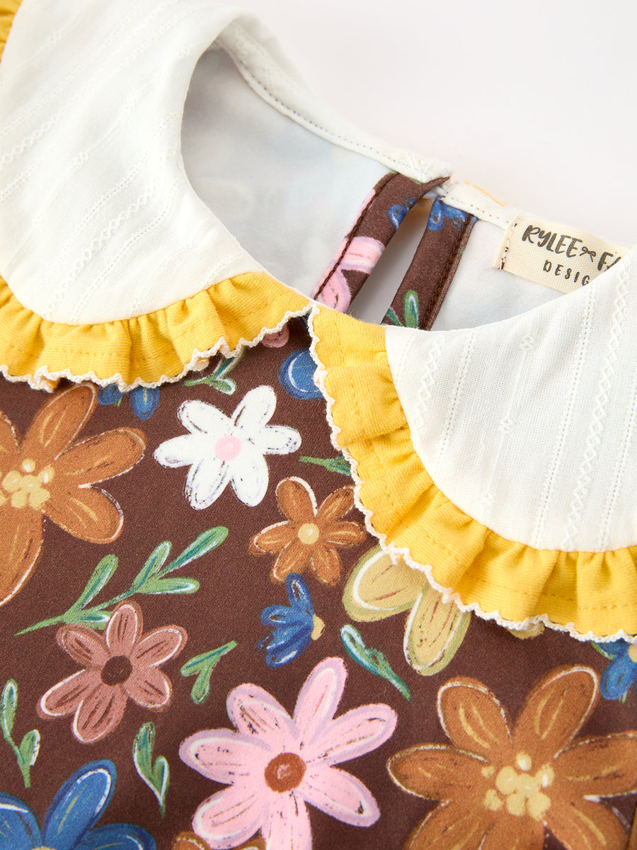 Fall Retro Girls Floral Peter Pan Collar Twirl Dress