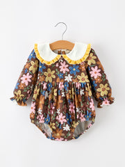 Fall Retro Floral Baby Girls Bubble Romper
