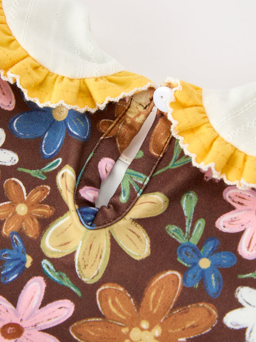 Fall Retro Floral Baby Girls Bubble Romper