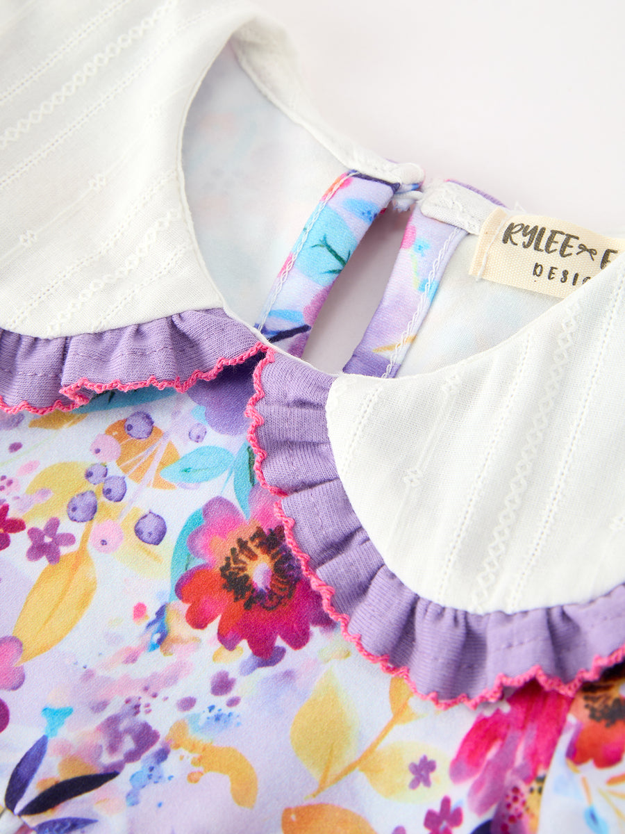Fall Purple Floral Baby Girls Bubble Romper