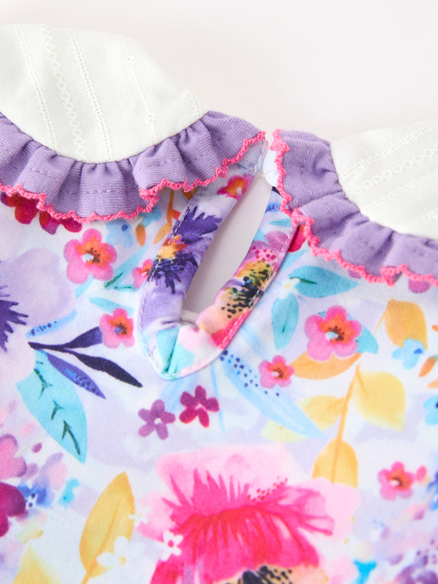 Fall Purple Floral Baby Girls Bubble Romper