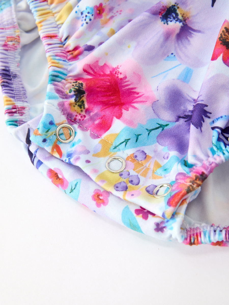 Fall Purple Floral Baby Girls Bubble Romper