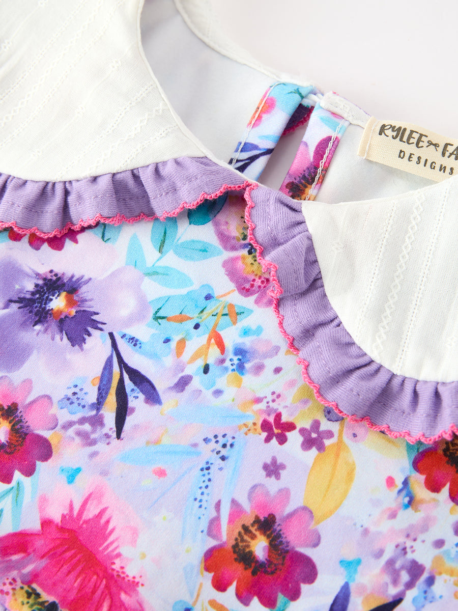 Purple Girls Floral Peter Pan Collar Twirl Dress
