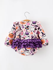 Halloween Pumpkin Ghost Baby Girl Bubble Romper Ruffle Bow Detail