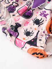 Halloween Pumpkin Ghost Baby Girl Bubble Romper Ruffle Bow Detail