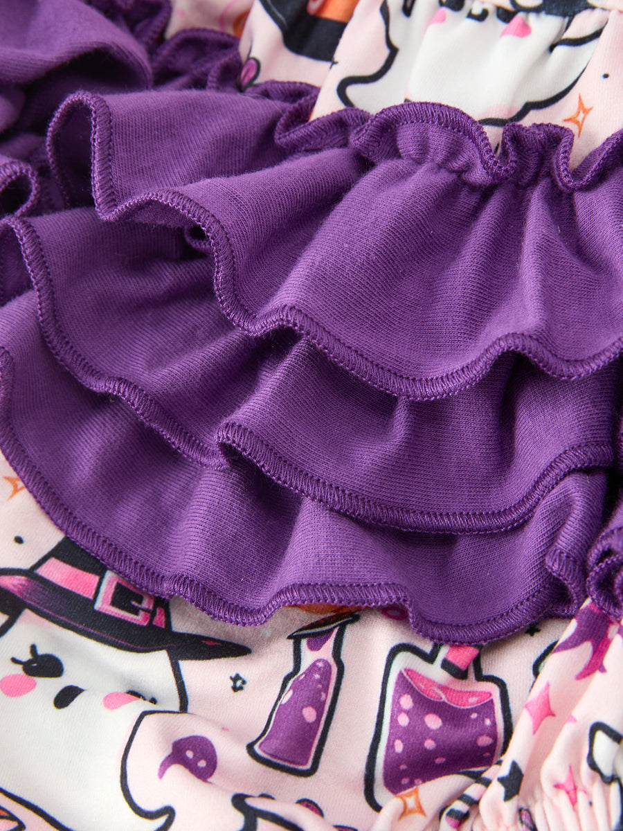 Halloween Pumpkin Ghost Baby Girl Bubble Romper Ruffle Bow Detail