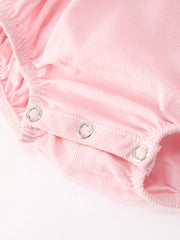 Fall Pink Smocked Baby Girl Bubble Romper Peter Pan Collar Floral Detail