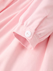 Fall Pink Smocked Girls Dress Peter Pan Collar Long Sleeve Floral Detail