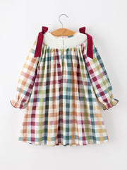 Thanksgiving “THANKFUL” Embroidered Smocked Plaid Dress