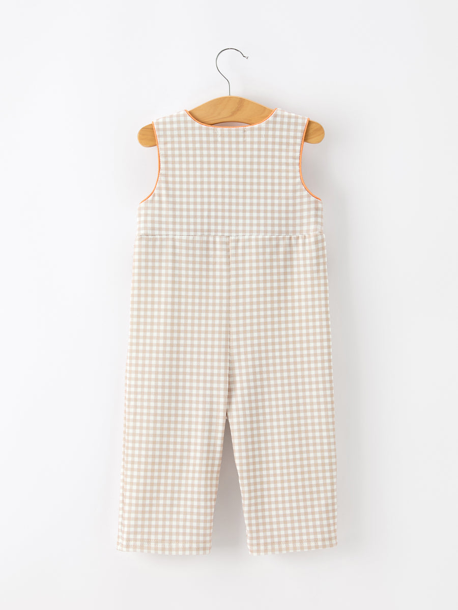 Thanksgiving Boys Gingham Jon Jon Embroidered Romper