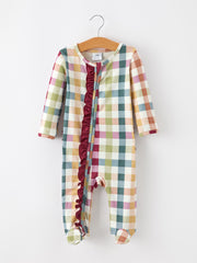 Baby Girl Plaid Ruffle Footie Pajamas Long Sleeve Zipper Romper