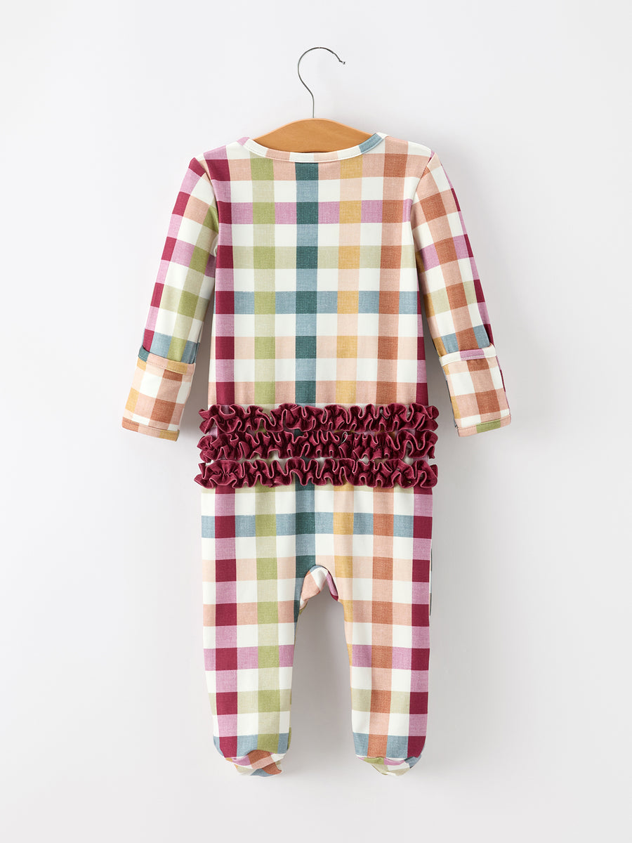 Baby Girl Plaid Ruffle Footie Pajamas Long Sleeve Zipper Romper