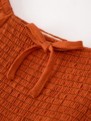 Fall Girls Rust Smocked Lace Trim Ruffle Dress