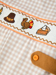 Thanksgiving Boys Gingham Jon Jon Embroidered Romper