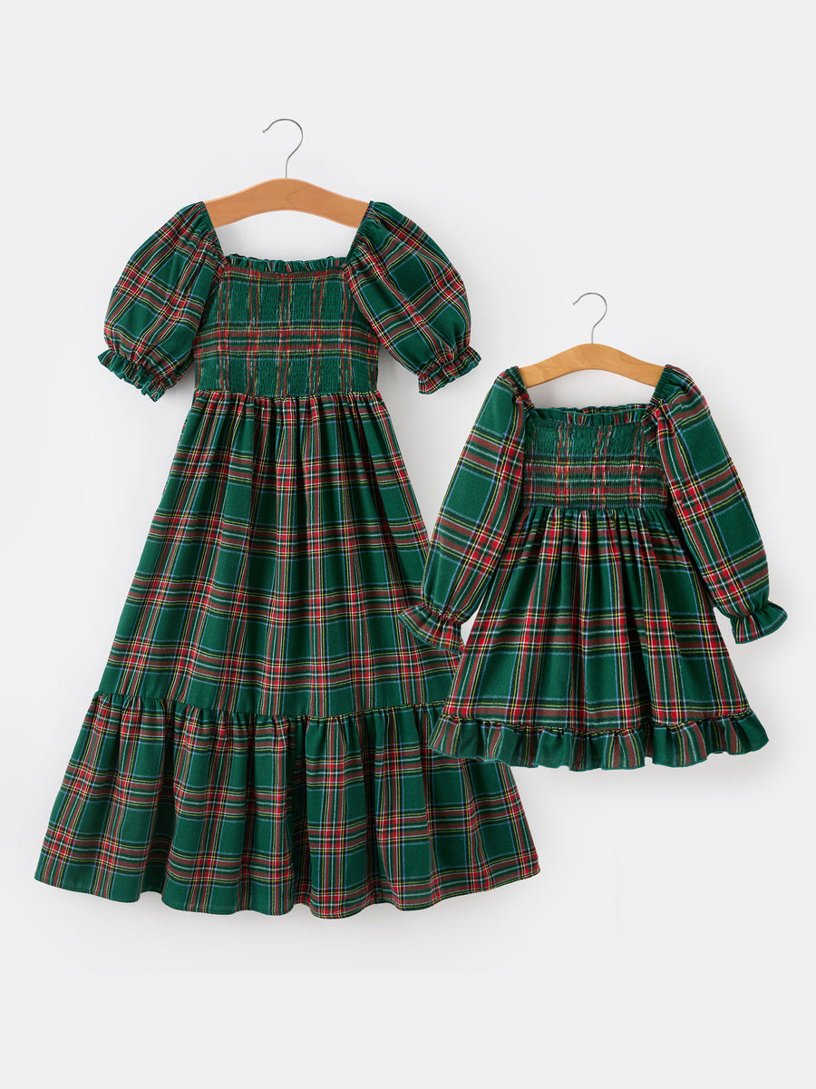 Christmas Green Plaid Mommy and Me Matching Dress