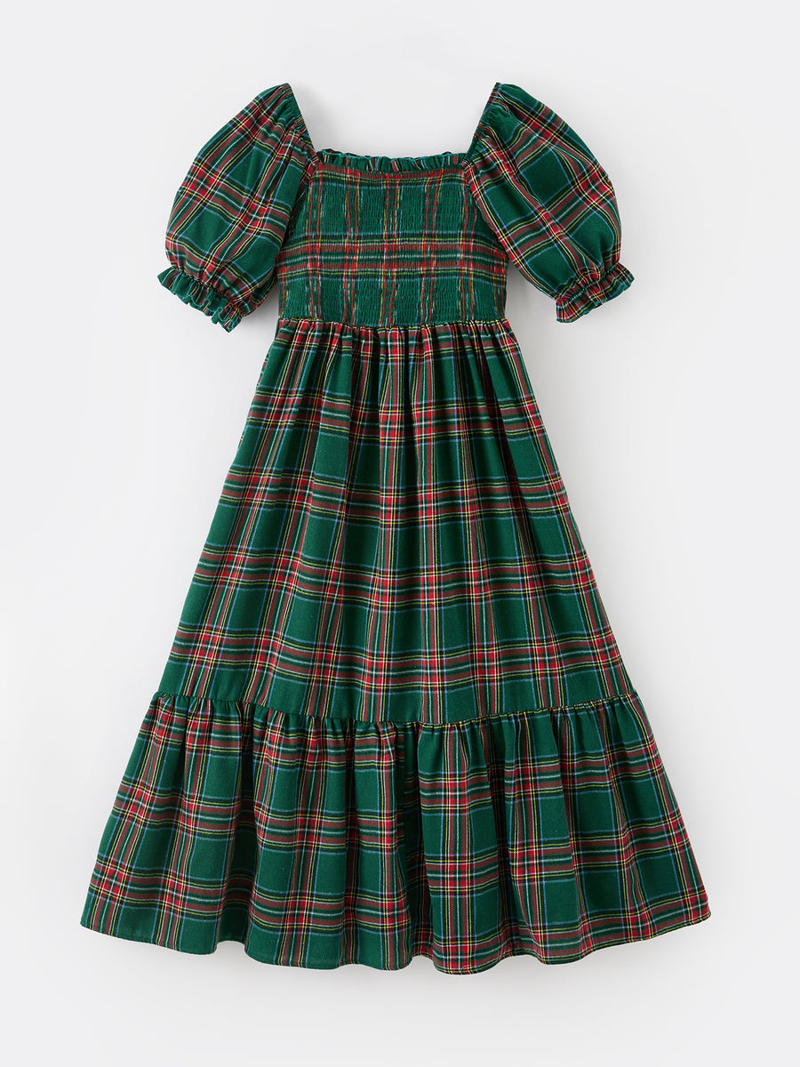 Christmas Green Plaid Mommy and Me Matching Dress