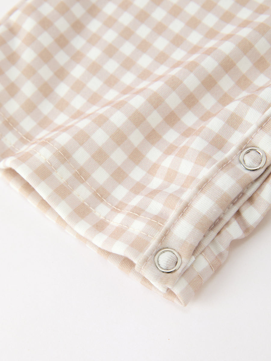 Thanksgiving Boys Gingham Jon Jon Embroidered Romper