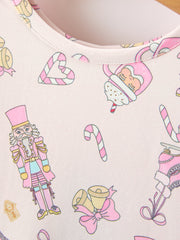 Christmas Girls Sweet Treats Print Twirl Long Sleeve Dress