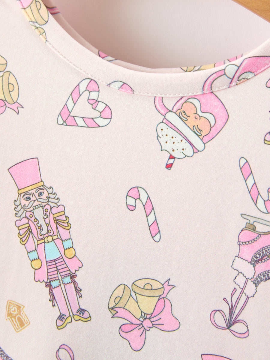 Christmas Girls Sweet Treats Print Twirl Long Sleeve Dress