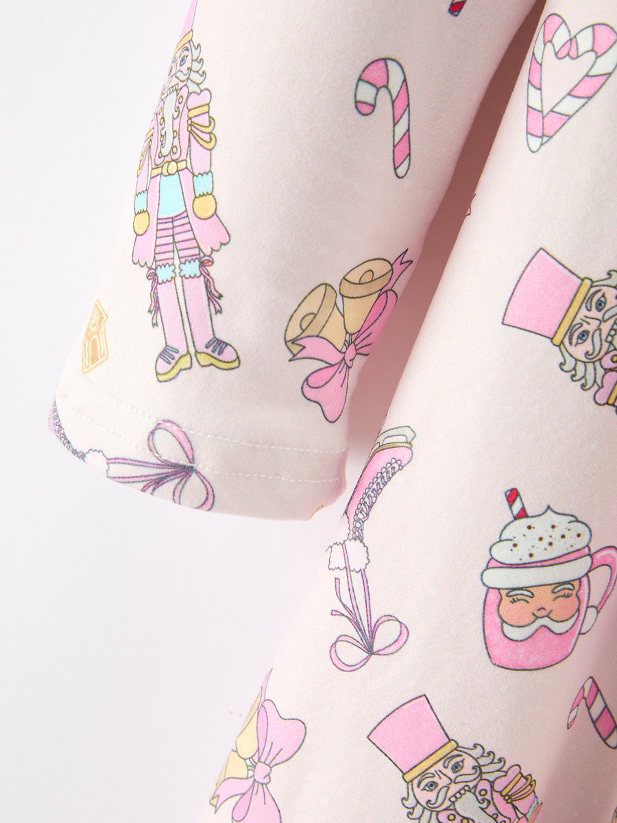 Christmas Girls Sweet Treats Print Twirl Long Sleeve Dress