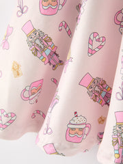 Christmas Girls Sweet Treats Print Twirl Long Sleeve Dress