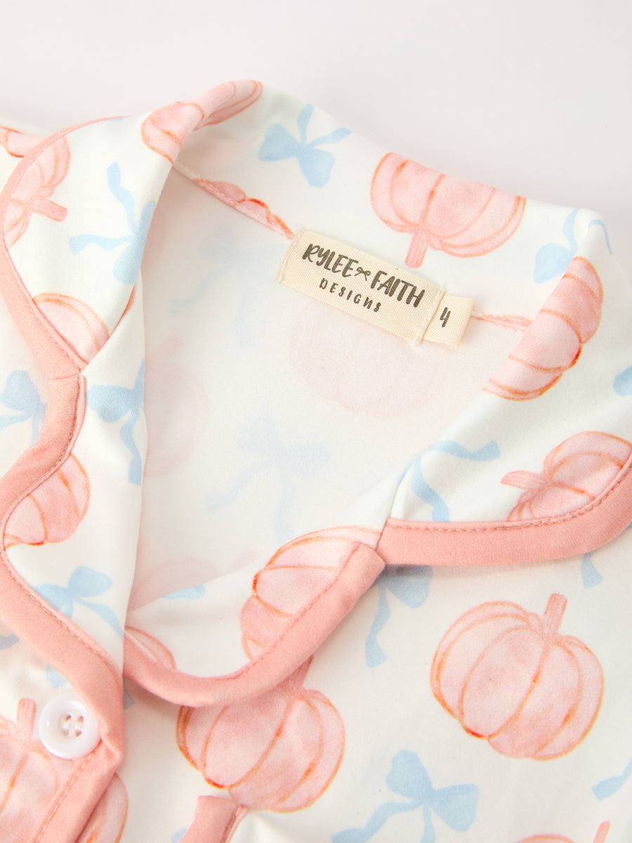 Mommy and Me Fall Pumpkin Print Pajama Set