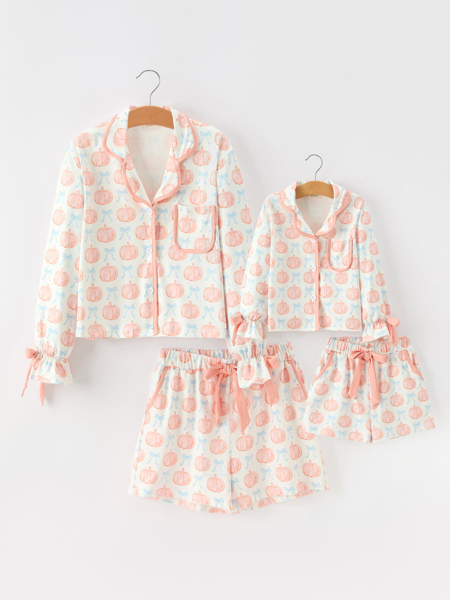 Mommy and Me Fall Pumpkin Print Pajama Set