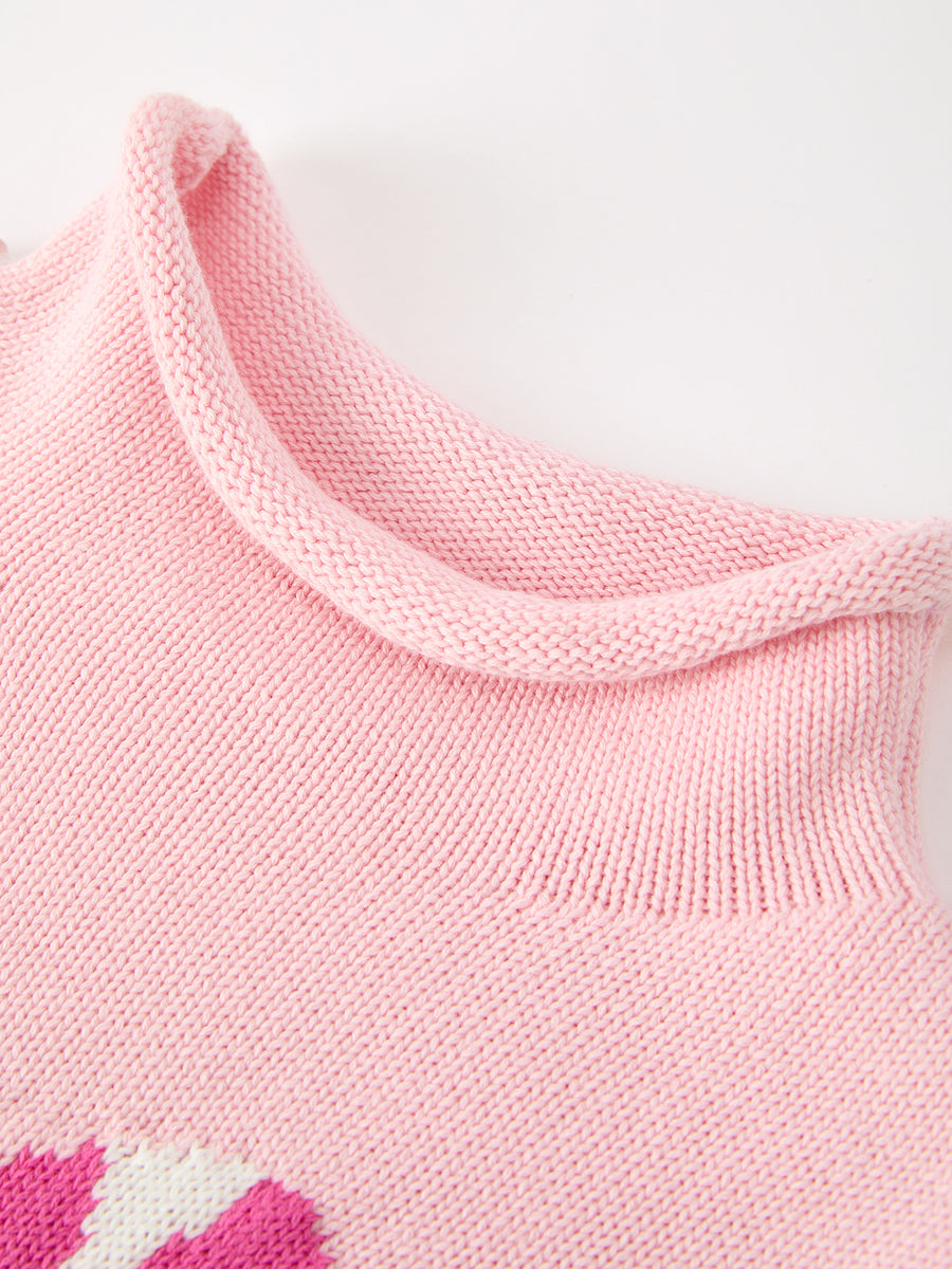 Girls Christmas Candy Cane Bow Knit Sweater