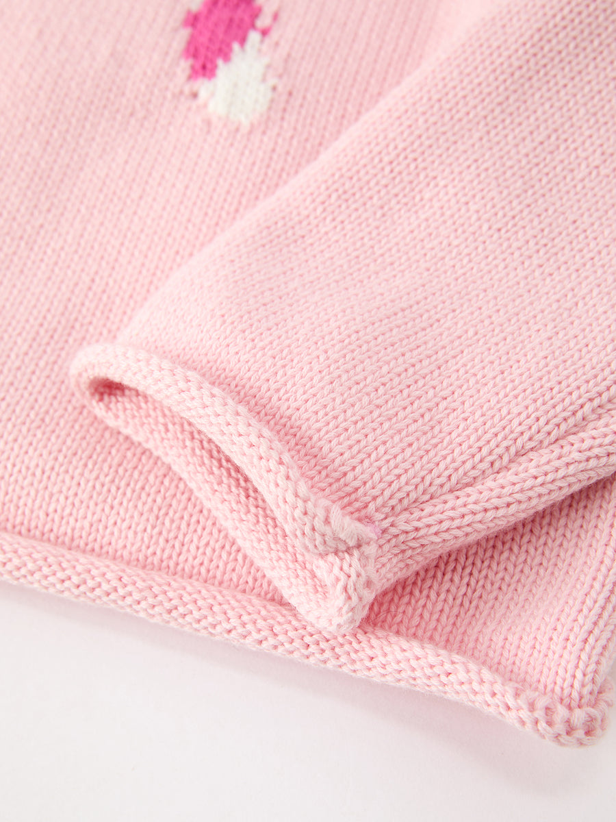 Girls Christmas Candy Cane Bow Knit Sweater