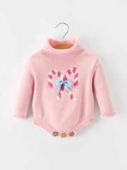 Christmas Candy Cane Bow Knit Baby Girls Romper