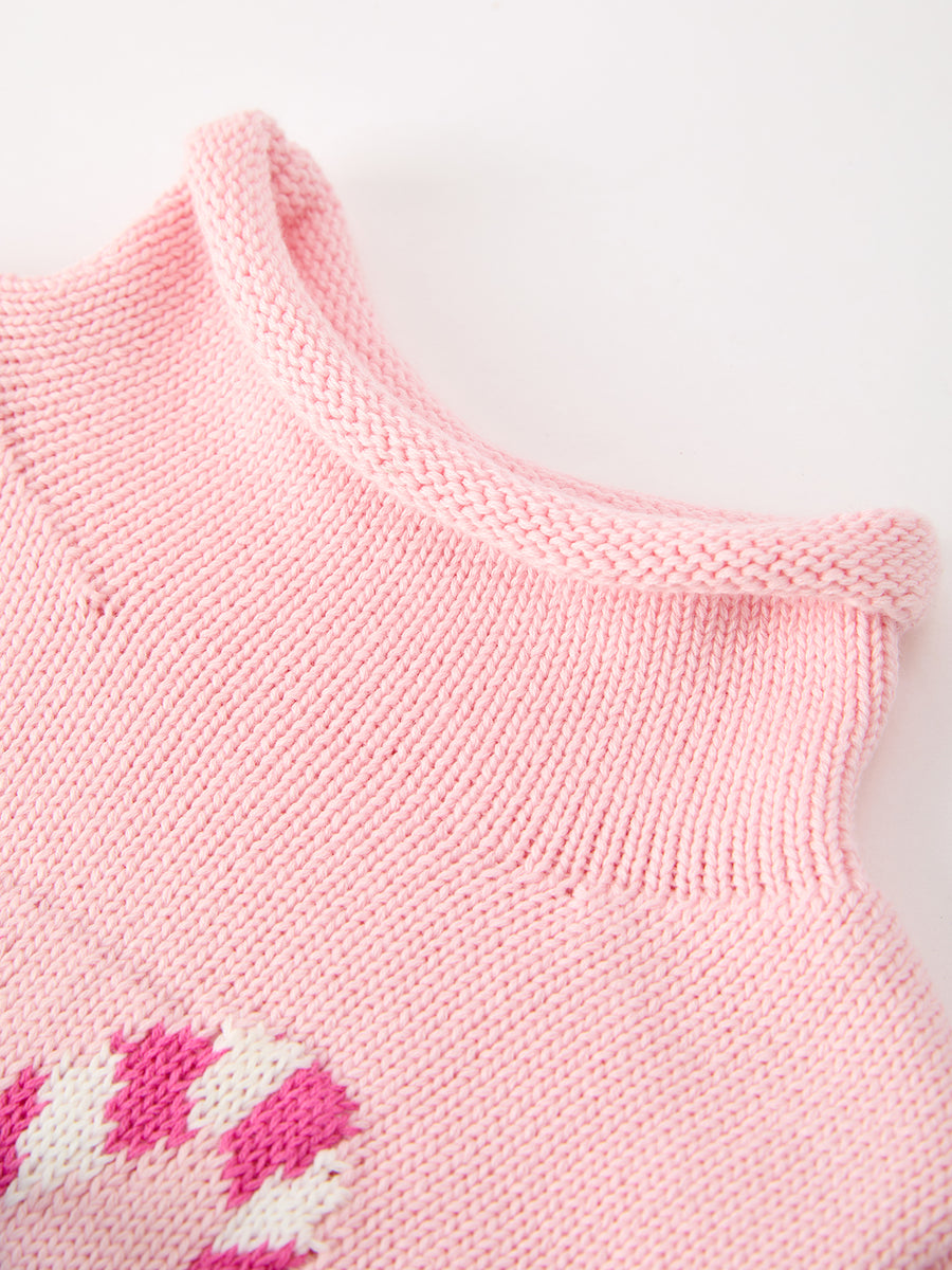 Christmas Candy Cane Bow Knit Baby Girls Romper
